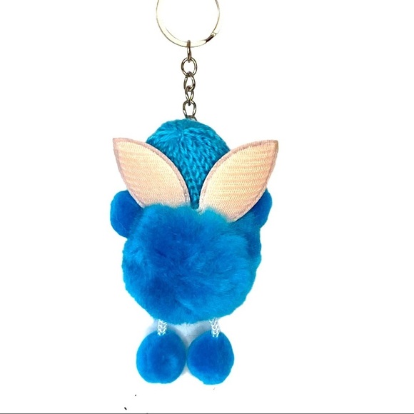 SLEEPY BABY WITH FAIRY WINGS SMALL POMPON IN BLUE KEYCHAIN CHARM - Picture 3 of 6